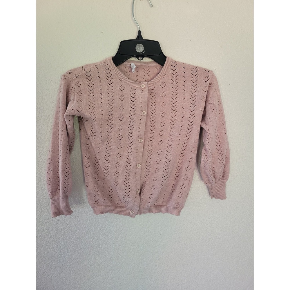 Jamie Kay Girls Dusty Rose Pointelle Knit Button Front Cardigan Sweater 4 YR #R